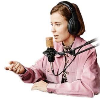 a woman speaking to a microphone with Altered Studio
