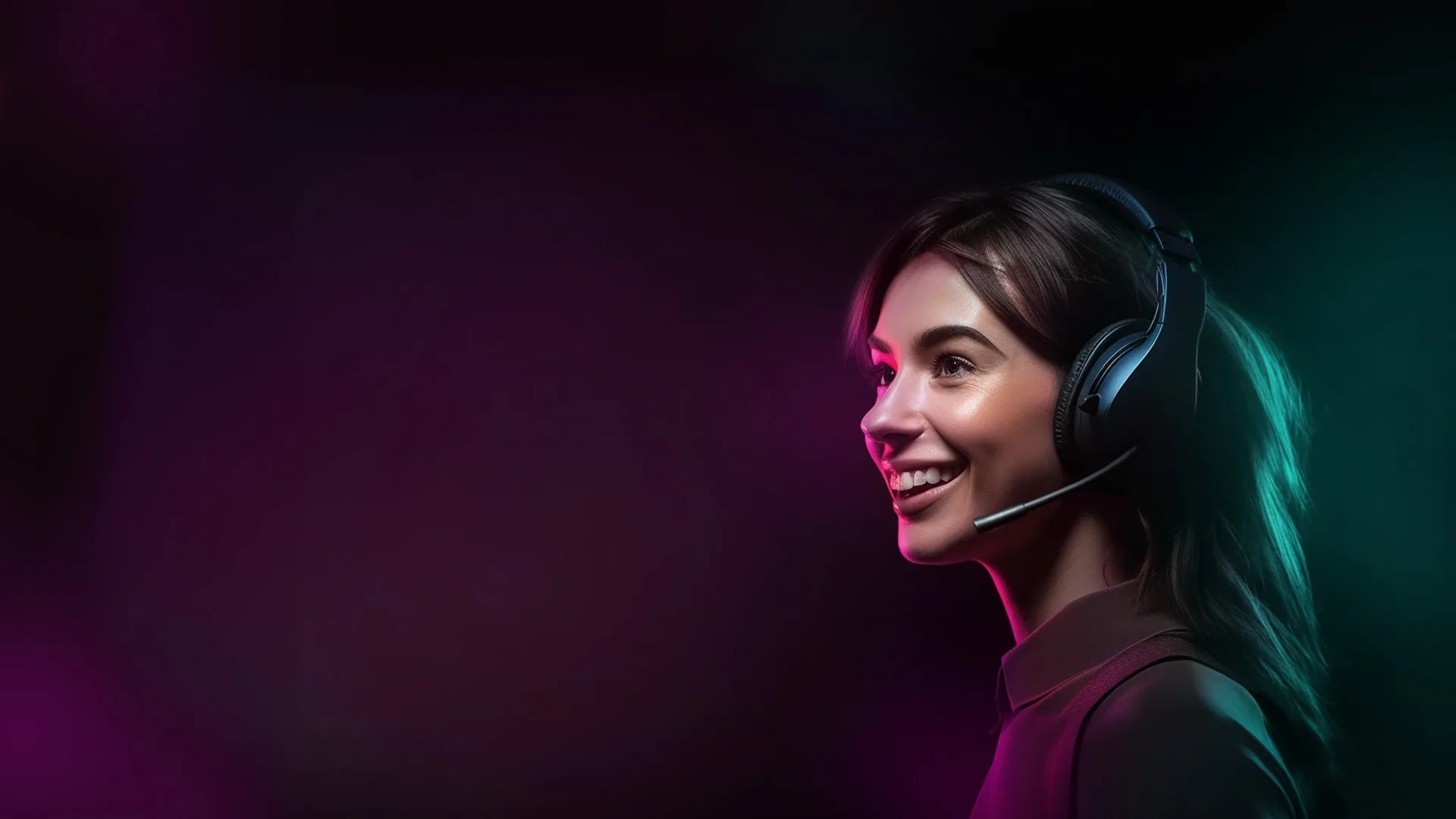 A woman with an headset to use Real-Time AI Voice Changer software in a call center