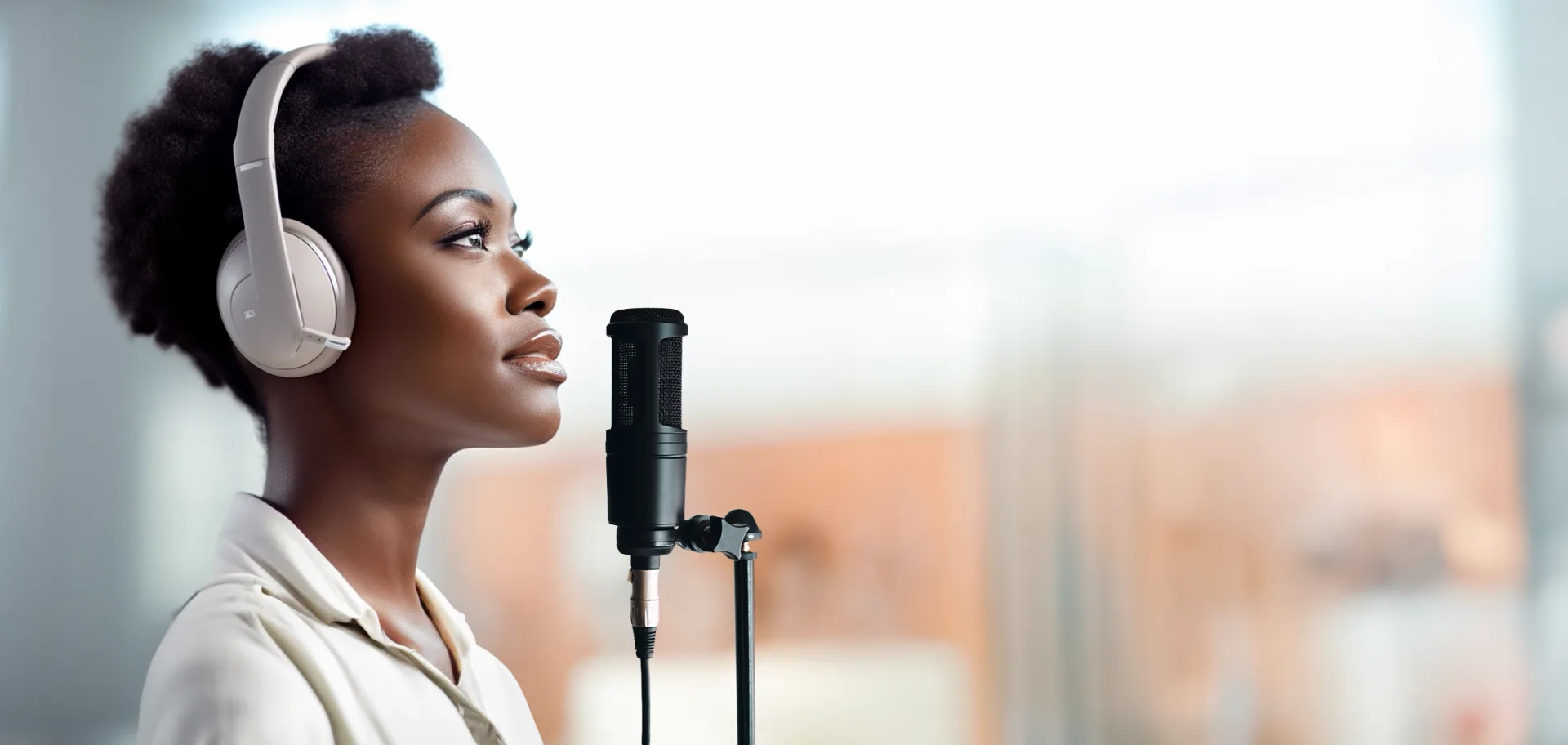 A man recording his voice with a microphone