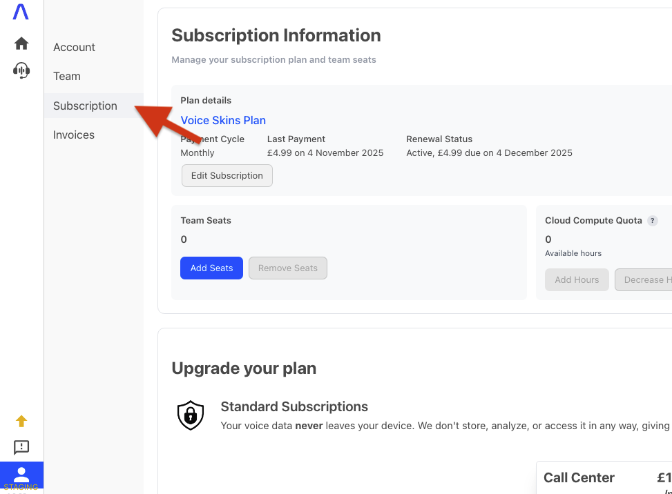 RealTime Pro - Navigate to Subscription