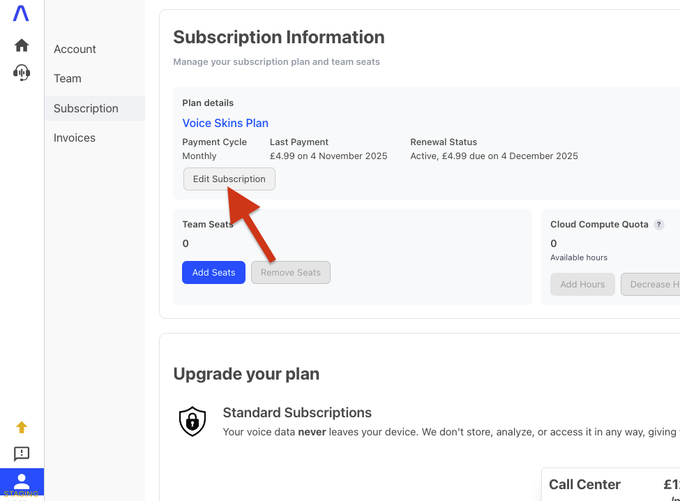 RealTime Pro - Edit Subscription