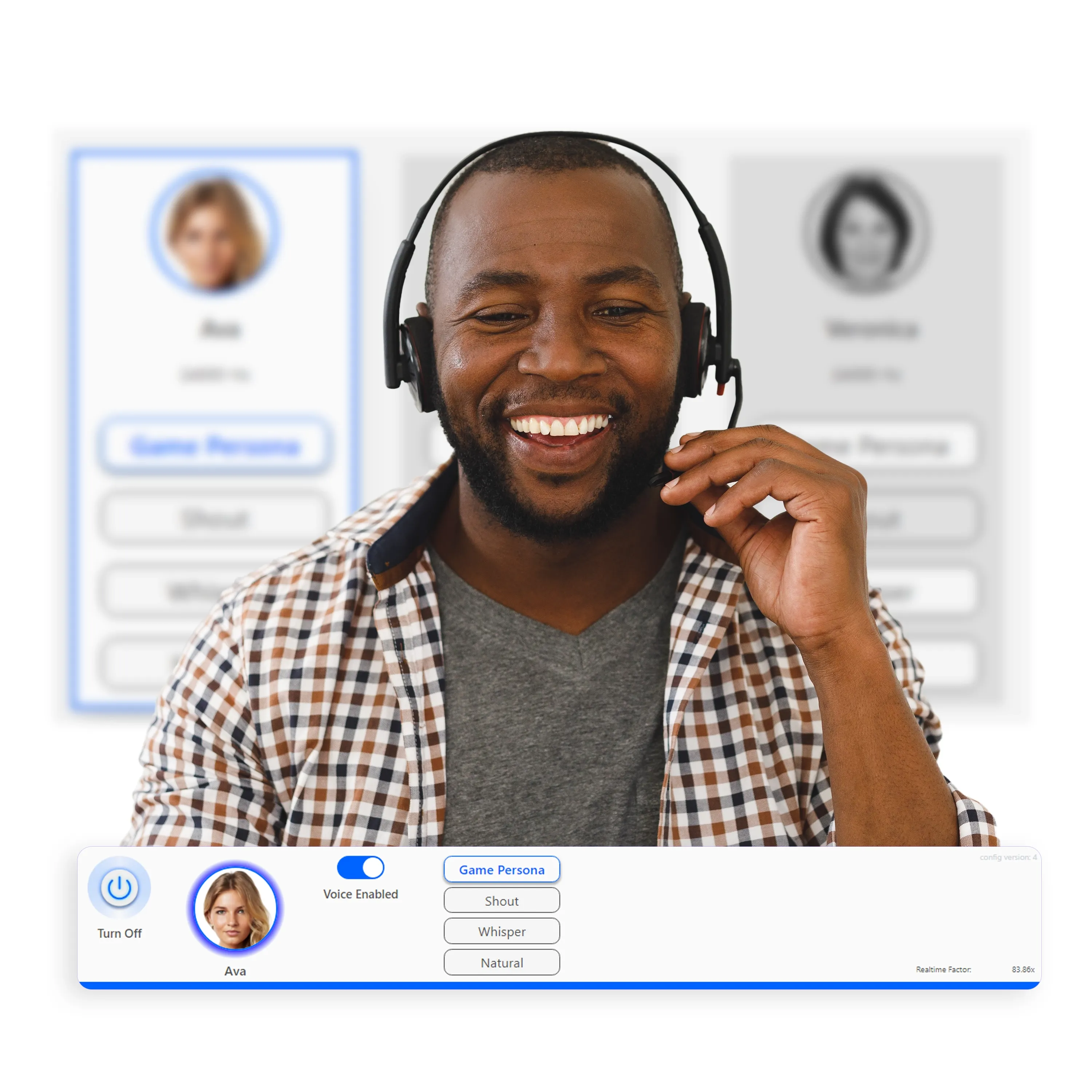 A man working in a call center using Altered real-time voice ai changer to interact with clients