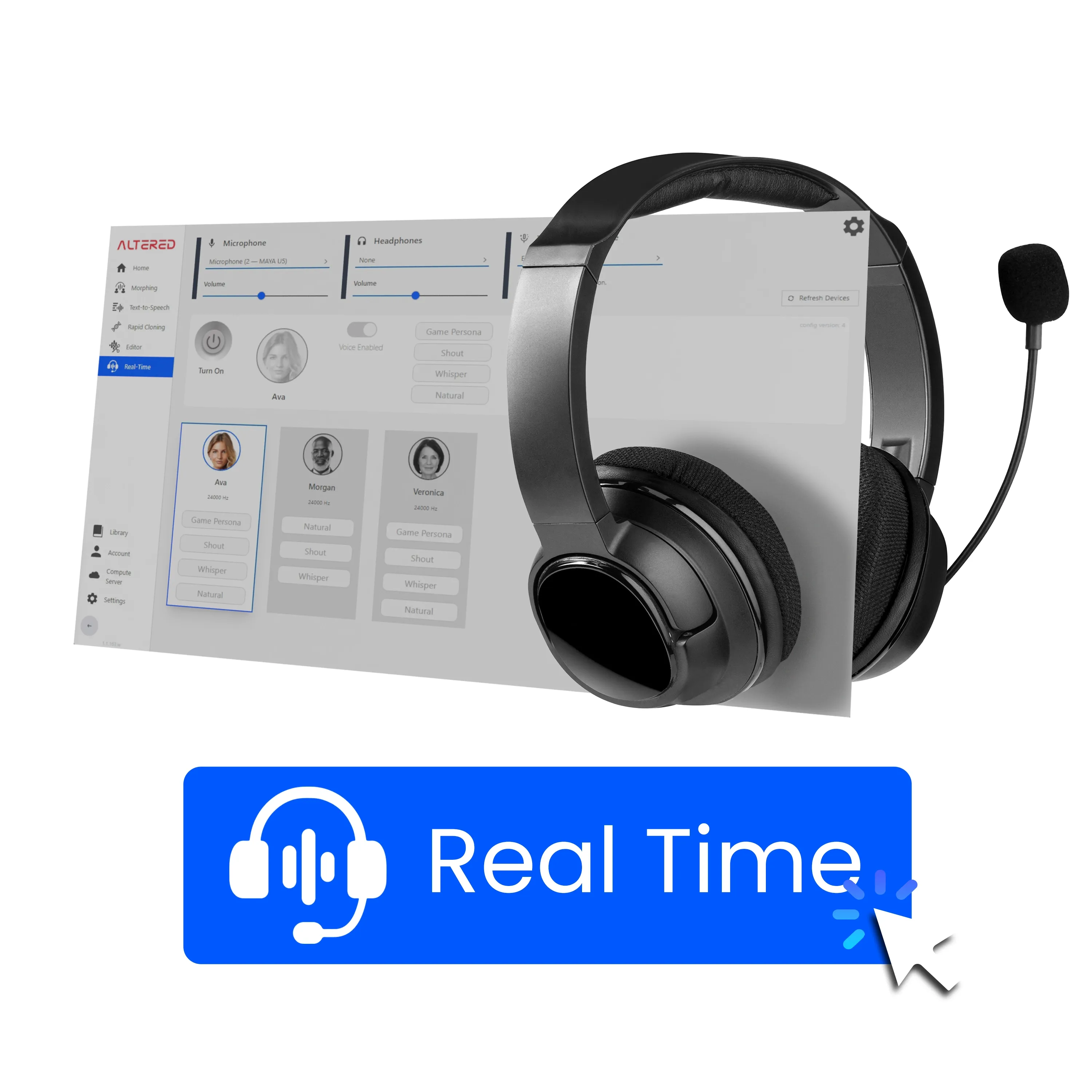 Altered Studio realtime voice changer UI with an headset