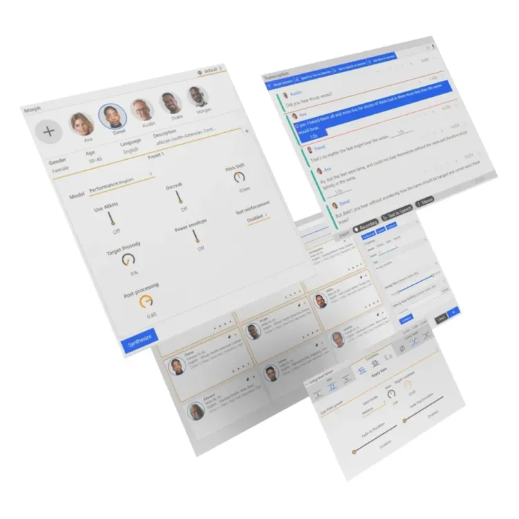 views of altered studio showing how to shift age and genender of generated ai voices