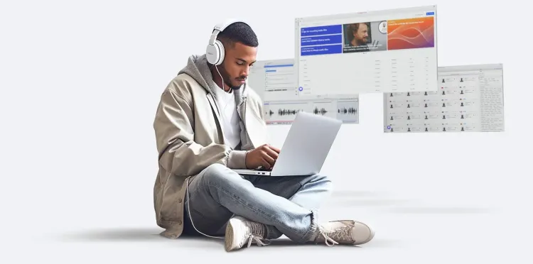 a man with headphone working on his laptop with voice ai software altered studio